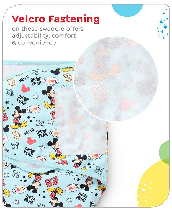 Babyhug Disney Swaddle Cool Mickey Print Set of 2 - Blue & White