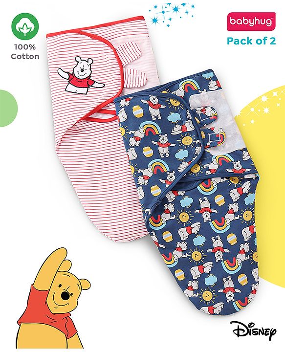 Babyhug Disney Swaddle Cool Mickey Print Set of 2 - Blue & White