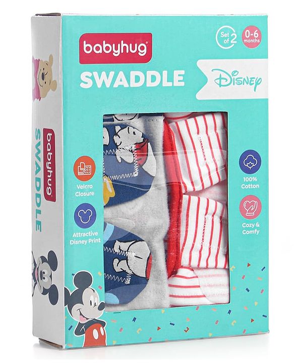 Babyhug Disney Swaddle Cool Mickey Print Set of 2 - Blue & White