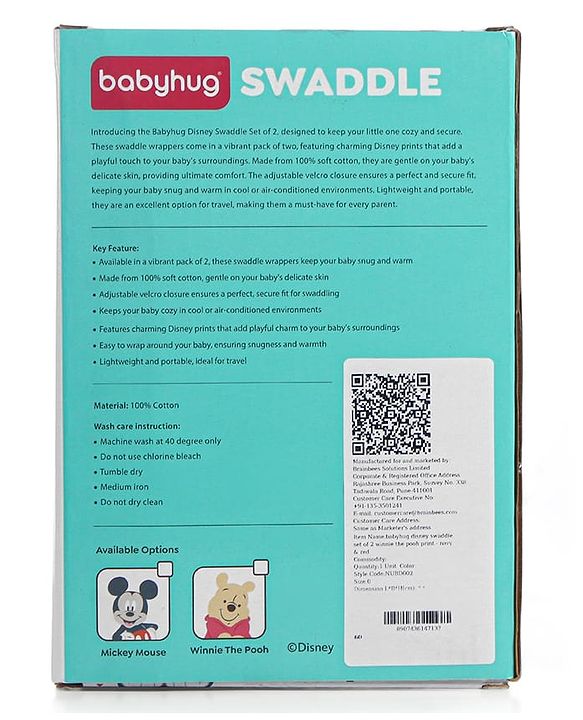 Babyhug Disney Swaddle Cool Mickey Print Set of 2 - Blue & White