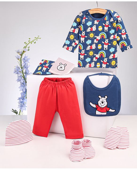 Babyhug Disney Premium Gift Set with Winnie The Pooh Print Navy Blue & Red - Pack of 7