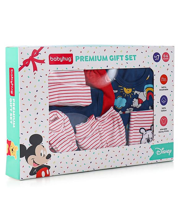 Babyhug Disney Premium Gift Set with Winnie The Pooh Print Navy Blue & Red - Pack of 7