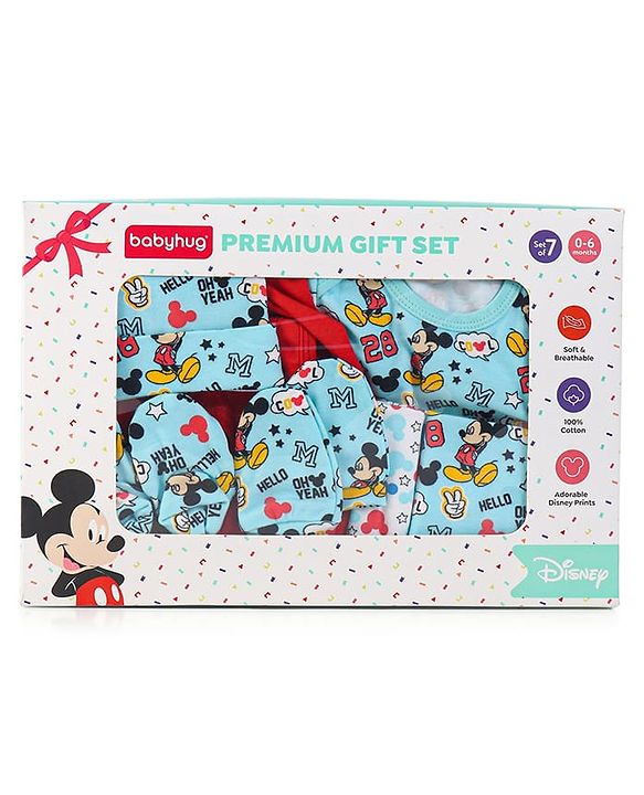Babyhug Disney Premium 100% Cotton Clothing Gift Set with Winnie The Pooh Print Navy Blue & Red - Pack of 7