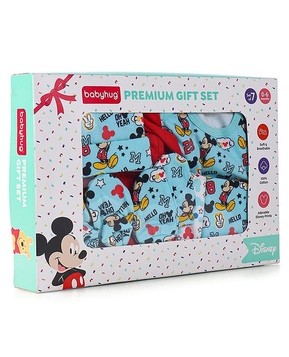 Babyhug Disney Premium 100% Cotton Clothing Gift Set with Winnie The Pooh Print Navy Blue & Red - Pack of 7