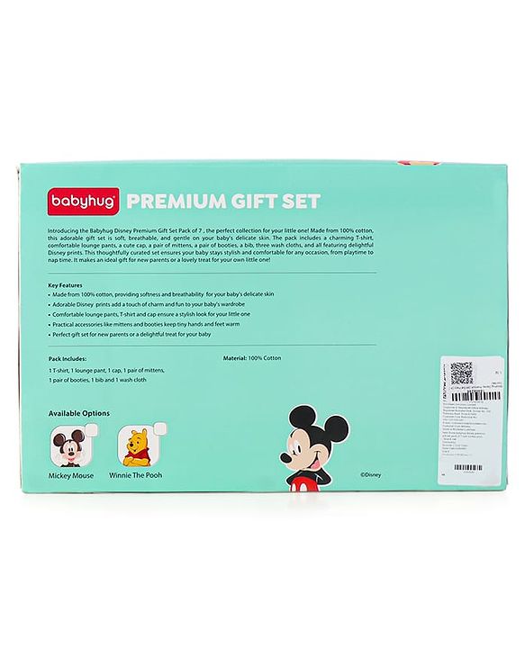 Babyhug Disney Premium 100% Cotton Clothing Gift Set with Winnie The Pooh Print Navy Blue & Red - Pack of 7