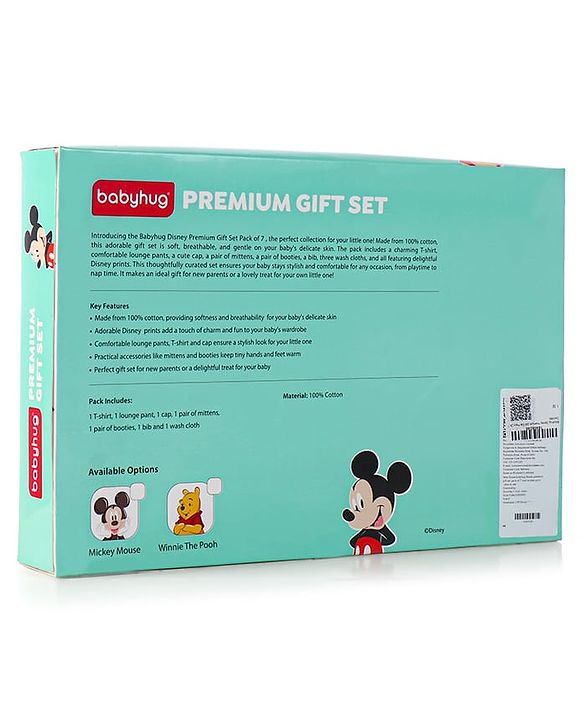Babyhug Disney Premium 100% Cotton Clothing Gift Set with Winnie The Pooh Print Navy Blue & Red - Pack of 7