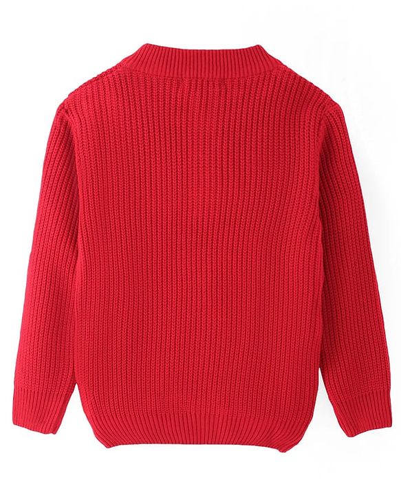 Pine Kids Knit Full Sleeves Pullover Solid Colour- Red