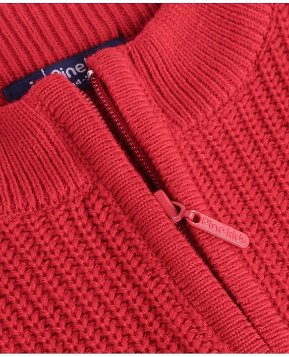 Pine Kids Knit Full Sleeves Pullover Solid Colour- Red