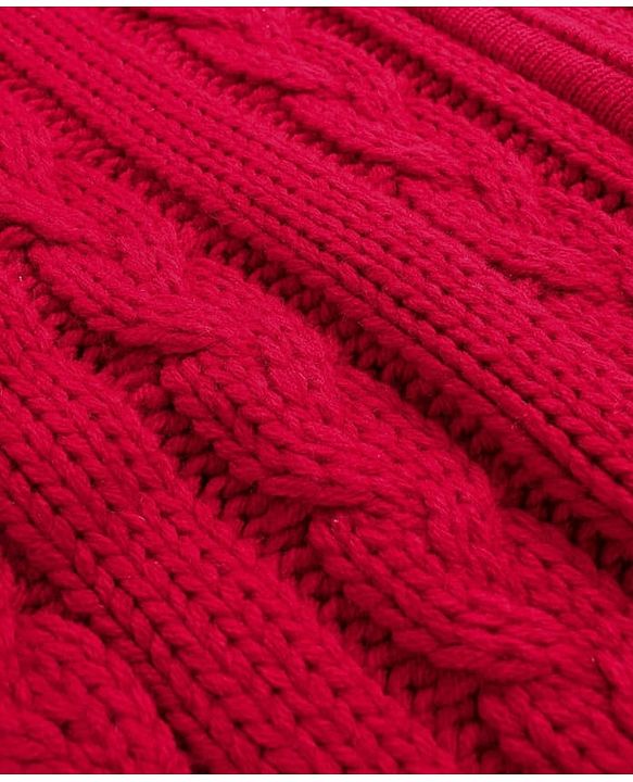 Pine Kids Knitted Full Sleeves Hooded Front Open Sweater with Cable Knit Design - Dark Red