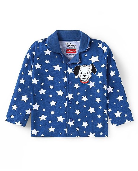 Babyhug Disney Single Jersey Knit Full Sleeves Front Open Night Suit With 101 Dalmatians Graphics - Navy