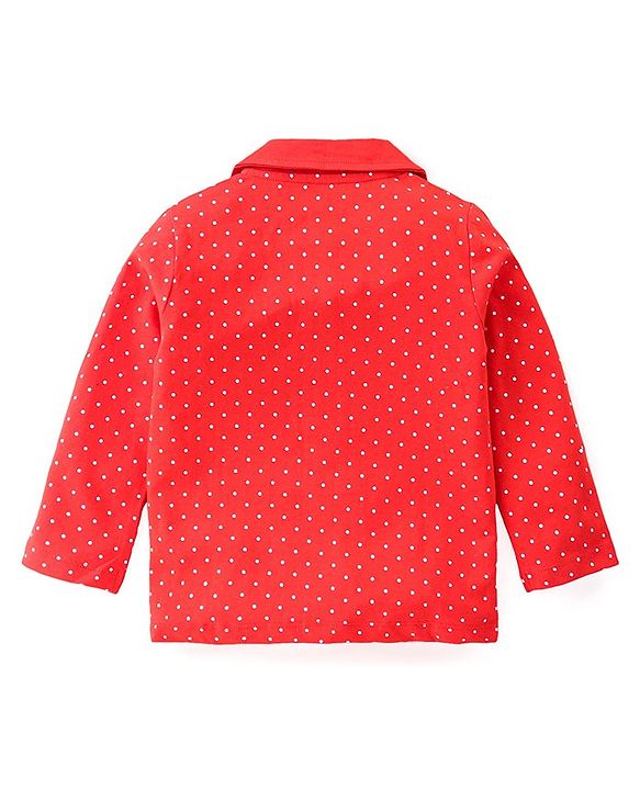 Babyhug Disney Cotton Knit Full Sleeves Front Open Night Suit With Polka Dots & Aristocats Marie Print - Red