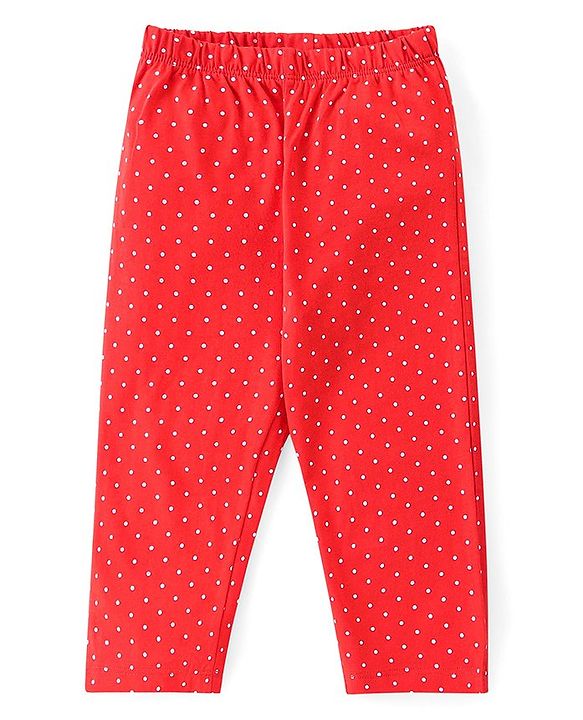 Babyhug Disney Cotton Knit Full Sleeves Front Open Night Suit With Polka Dots & Aristocats Marie Print - Red