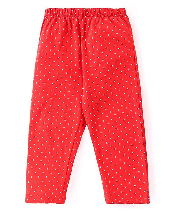 Babyhug Disney Cotton Knit Full Sleeves Front Open Night Suit With Polka Dots & Aristocats Marie Print - Red