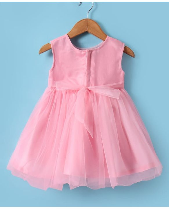 Babyhug Woven Sleeveless Fit & Flared Party Dress with Floral Applique - Pink
