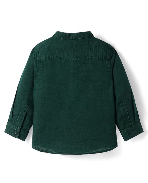 Babyhug Linen Full Sleeves Mandarin Collar Solid Colour Kurta Style Shirt - Dark Green