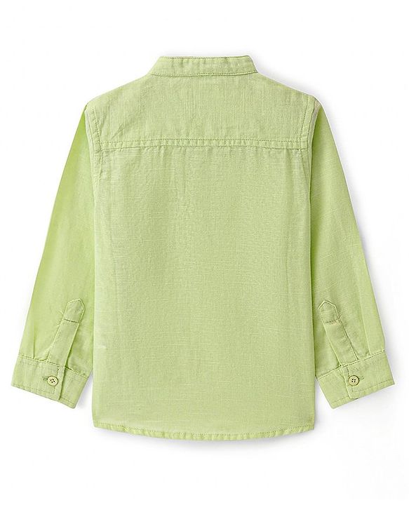 Babyhug Cotton Linen Woven Full Sleeves Mandarin Collar Solid Kurta Shirt -Lime