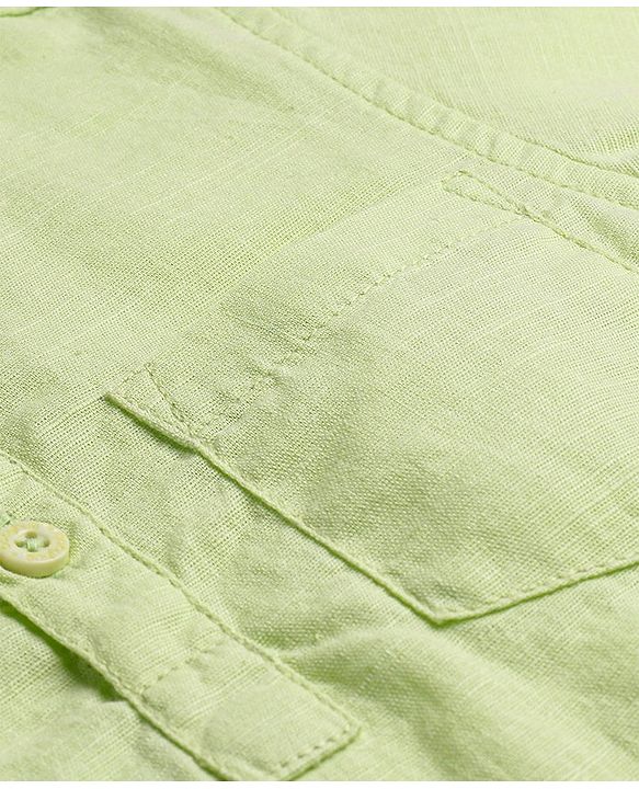 Babyhug Cotton Linen Woven Full Sleeves Mandarin Collar Solid Kurta Shirt -Lime
