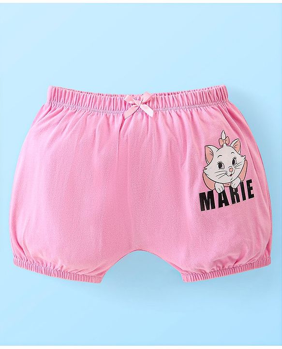 Babyhug Disney Cotton Knit Aristocats Marie Graphic & Bow Detailing Bloomers Pack of 3 - White Red & Pink
