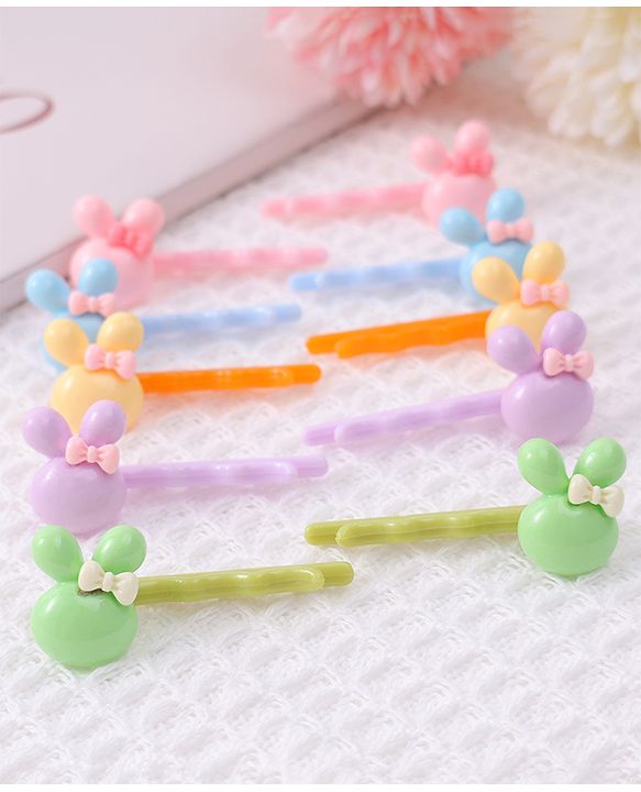 Babyhug Bunny Hair Pins & Clips Set of 10 - Multicolor