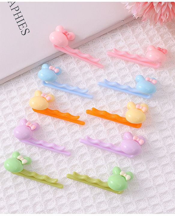 Babyhug Bunny Hair Pins & Clips Set of 10 - Multicolor