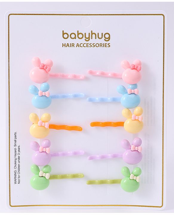 Babyhug Bunny Hair Pins & Clips Set of 10 - Multicolor