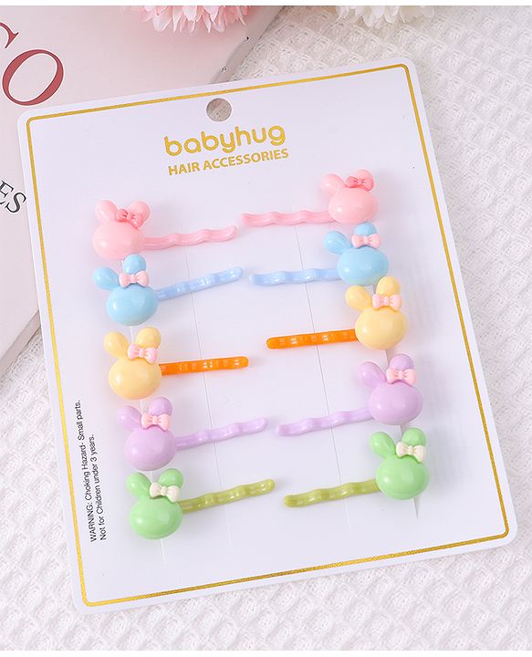 Babyhug Bunny Hair Pins & Clips Set of 10 - Multicolor