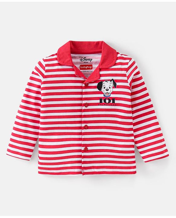 Babyhug Disney Cotton Knit Full Sleeves Front Open Night Suit with 101 Dalmatains Print - Red