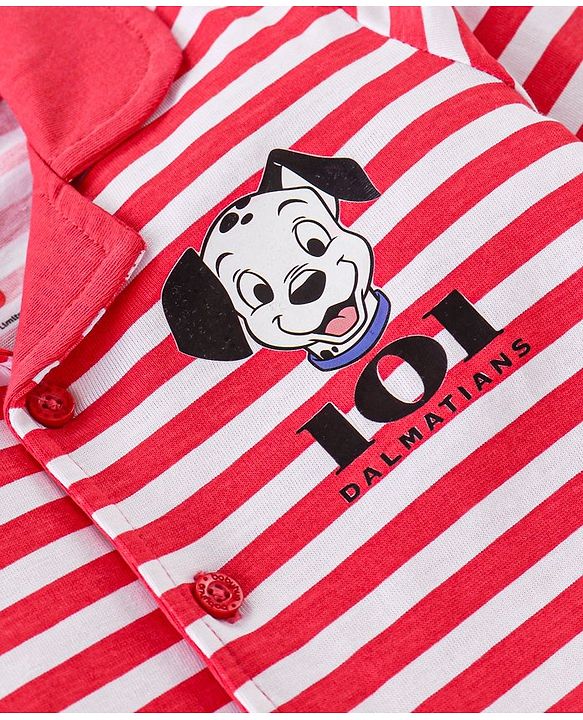 Babyhug Disney Cotton Knit Full Sleeves Front Open Night Suit with 101 Dalmatains Print - Red