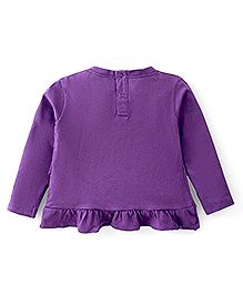 Babyhug  Cotton Knit Full Sleeves Puff Butterfly Printed Top with Frill Detailing - Purple