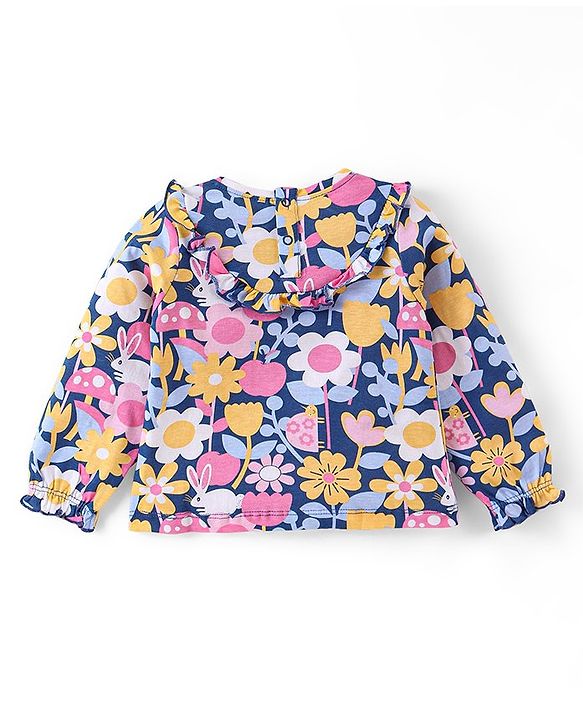 Babyhug Cotton Knit Full Sleeves Top with Frill Detailing & Floral Print - Multicolor