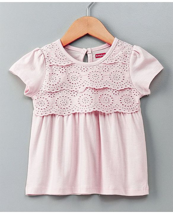 Babyhug Lace Frills Half Sleeves Top - Light Pink