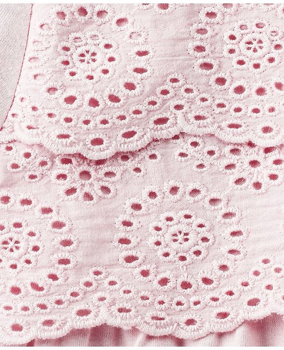 Babyhug Lace Frills Half Sleeves Top - Light Pink