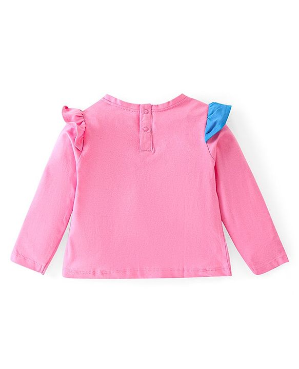 Babyhug Cotton Knit Full Sleeves Butterfly Printed Top with Frill Detailing - Pink