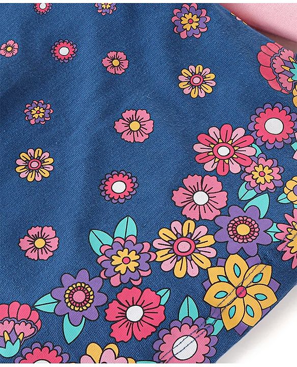 Babyhug Cotton Knit Full Sleeves Top with Floral Print & Frill Detailing - Pink & Blue