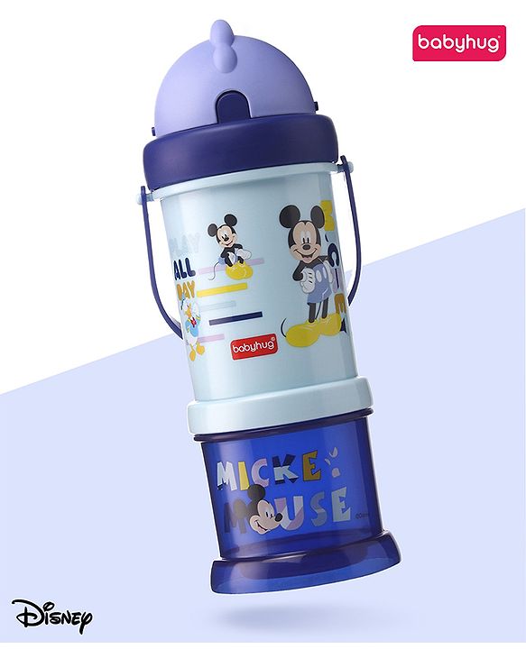 Babyhug Disney Mickey Mouse Print Straw Sipper With Snack Container Blue - 300 ml