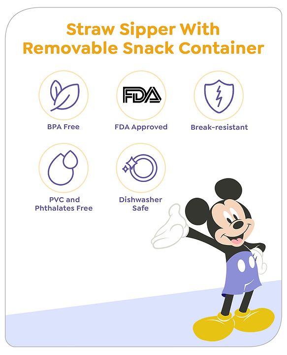 Babyhug Disney Mickey Mouse Print Straw Sipper With Snack Container Blue - 300 ml