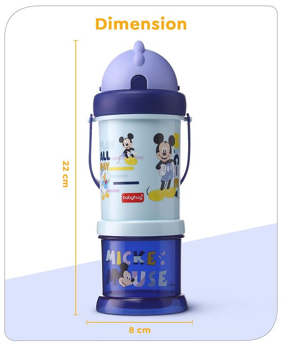 Babyhug Disney Mickey Mouse Print Straw Sipper With Snack Container Blue - 300 ml