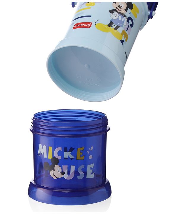 Babyhug Disney Mickey Mouse Print Straw Sipper With Snack Container Blue - 300 ml