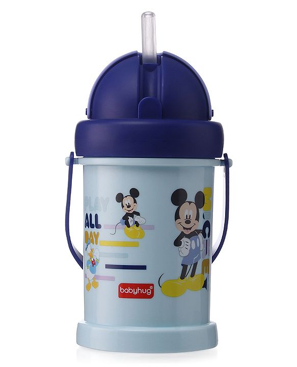 Babyhug Disney Mickey Mouse Print Straw Sipper With Snack Container Blue - 300 ml