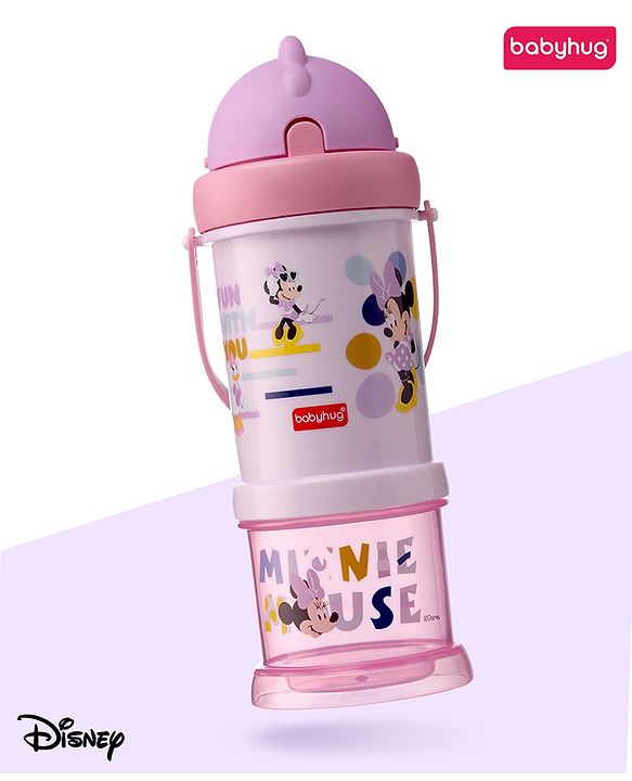 Babyhug Disney Mickey Mouse Print Straw Sipper With Snack Container Blue - 300 ml