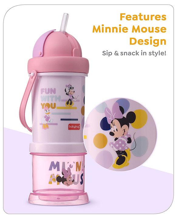 Babyhug Disney Mickey Mouse Print Straw Sipper With Snack Container Blue - 300 ml