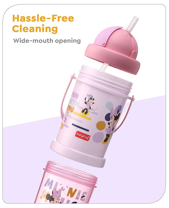 Babyhug Disney Mickey Mouse Print Straw Sipper With Snack Container Blue - 300 ml