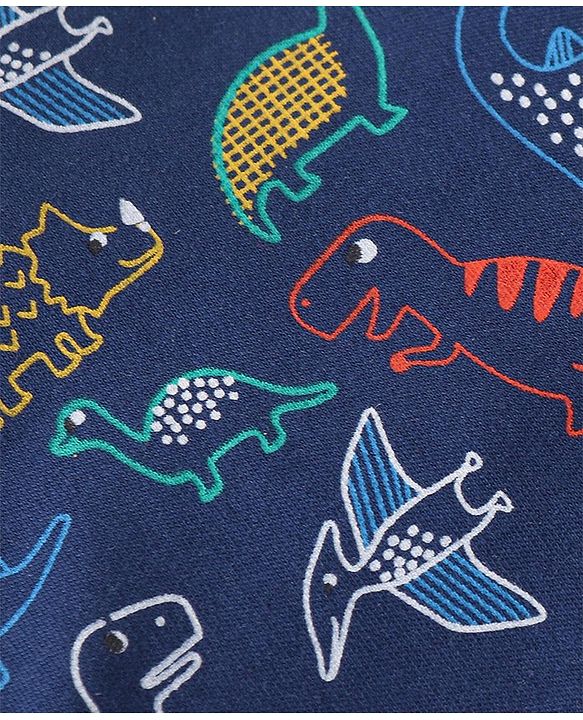 Babyhug 100% Cotton Knit Striped & Dino Printed Caps Pack of 2 - Yellow & Blue
