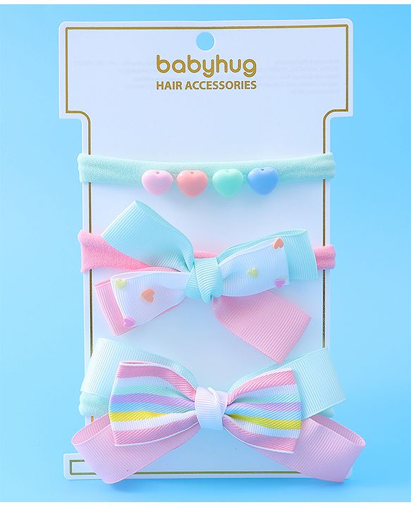 Babyhug Bow & Heart Motifs Headbands - Multicolor