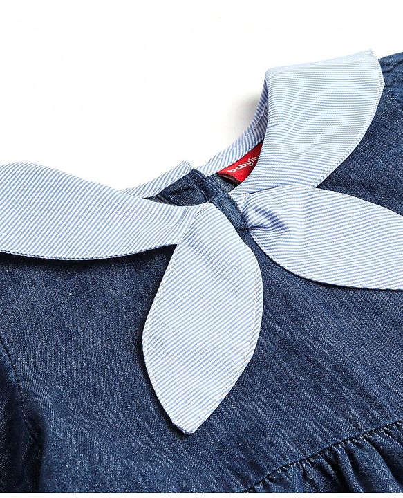 Babyhug Cotton Knit Full Sleeves Solid Colour Sailor Neck Frock With Collar  Detailing - Blue