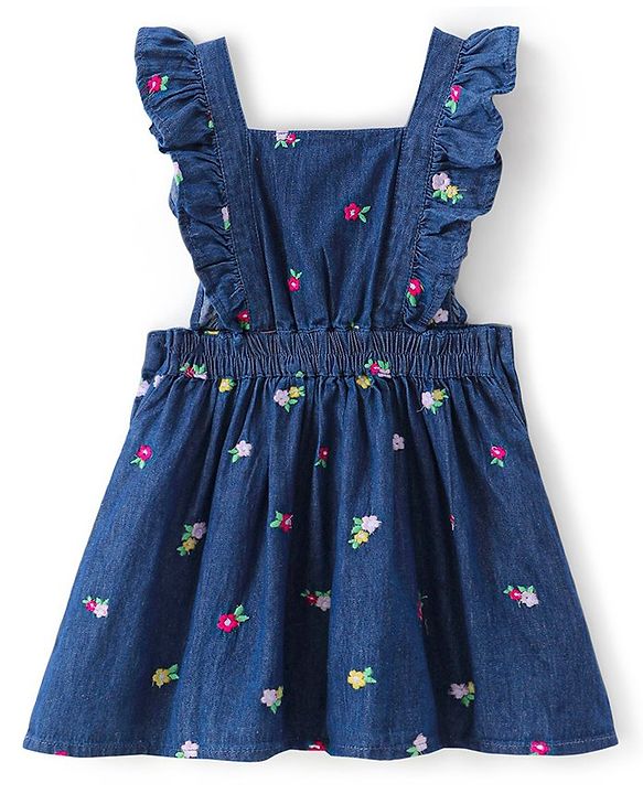 Babyhug Cotton Woven Full Sleeves T-Shirt with Floral Embroidered Frock - Navy Blue & Pink