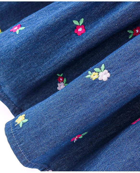 Babyhug Cotton Woven Full Sleeves T-Shirt with Floral Embroidered Frock - Navy Blue & Pink