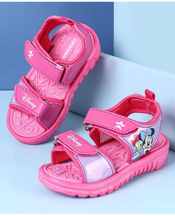 Cute Walk by Babyhug Disney Velcro Closure Sandals with Minnie Mouse Print - Dark Pink