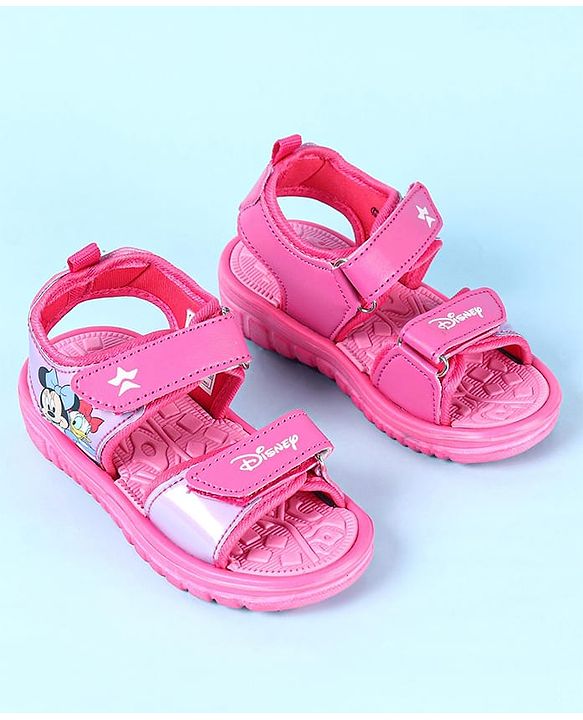 Cute Walk by Babyhug Disney Velcro Closure Sandals with Minnie Mouse Print - Dark Pink