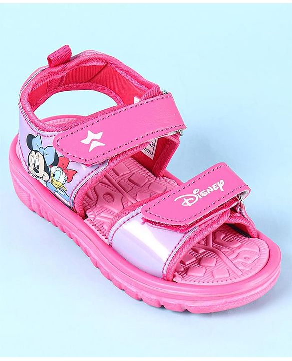 Cute Walk by Babyhug Disney Velcro Closure Sandals with Minnie Mouse Print - Dark Pink